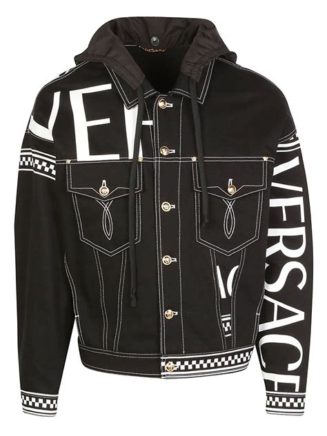 versace signature wild print denim jacket|Versace biker jacket.